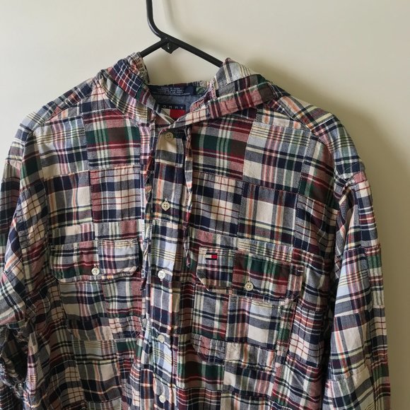 Tommy Hilfiger Plaid Hooded Long Sleeve Shirt M - Picture 1 of 6
